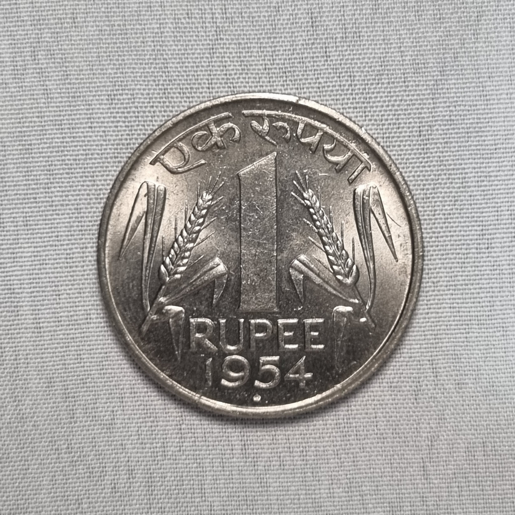 1954 1 Rupees Republic of India Coin Bombay Mint Condition UNC