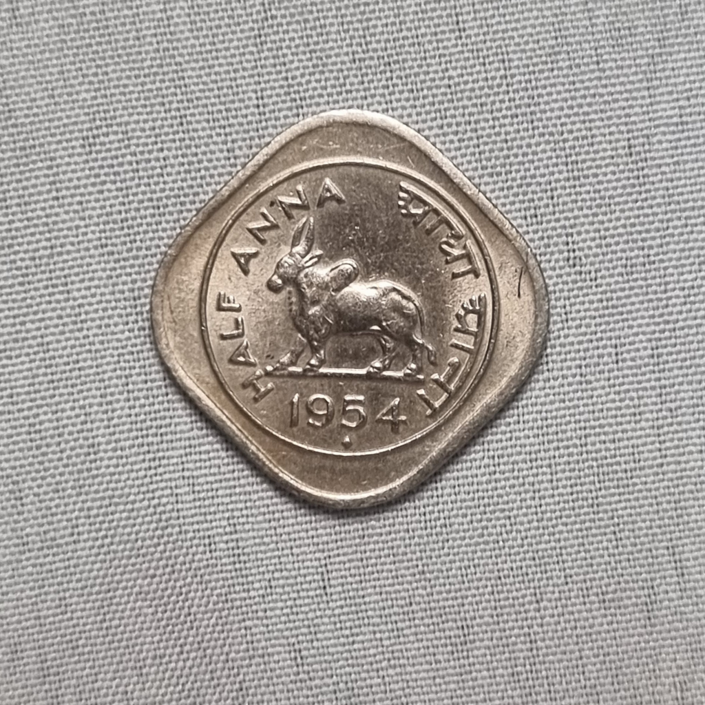1954 Half Anna Bull Coin Bombay Mint Condition UNC