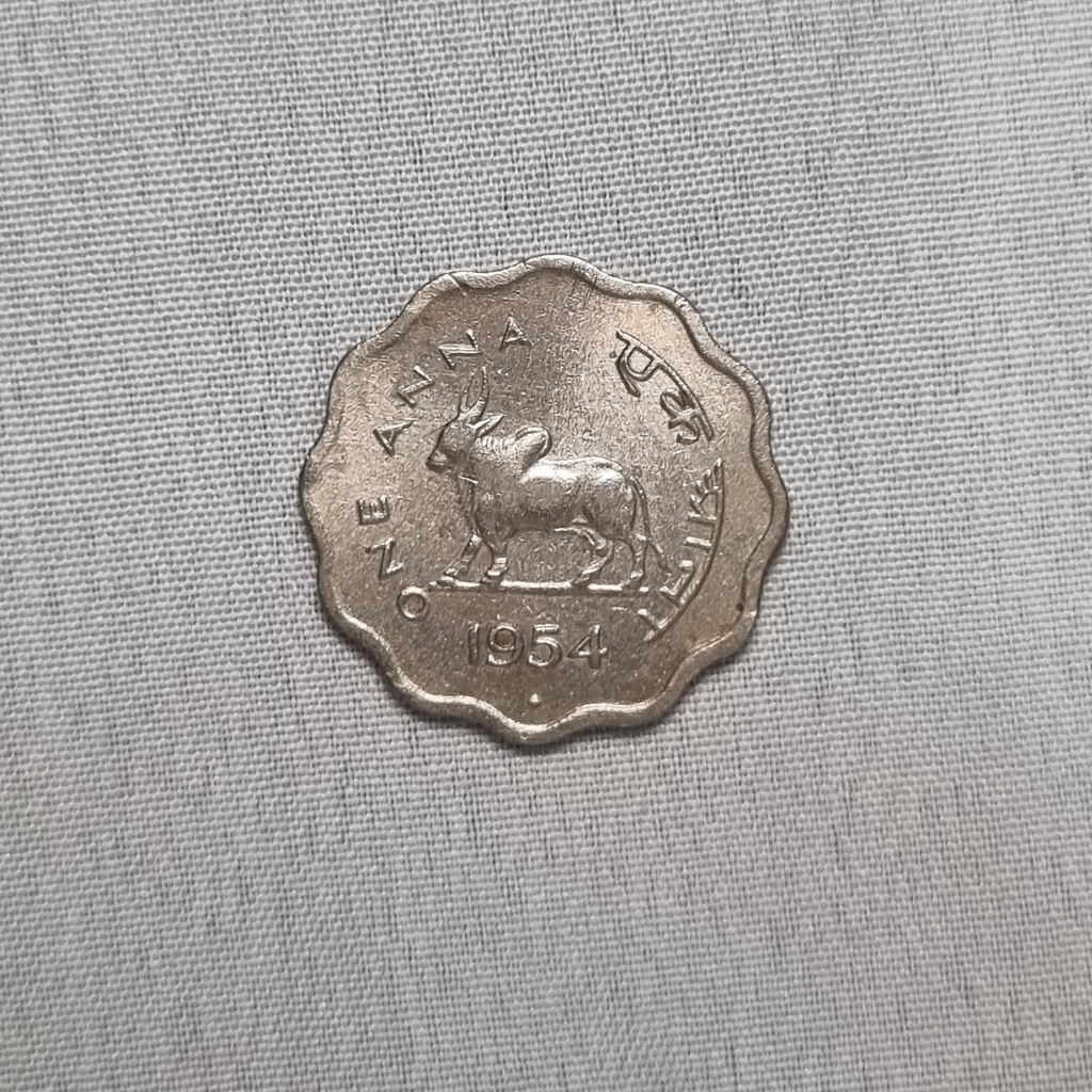 1954 1 Anna India Bull Bombay Mint Condition UNC
