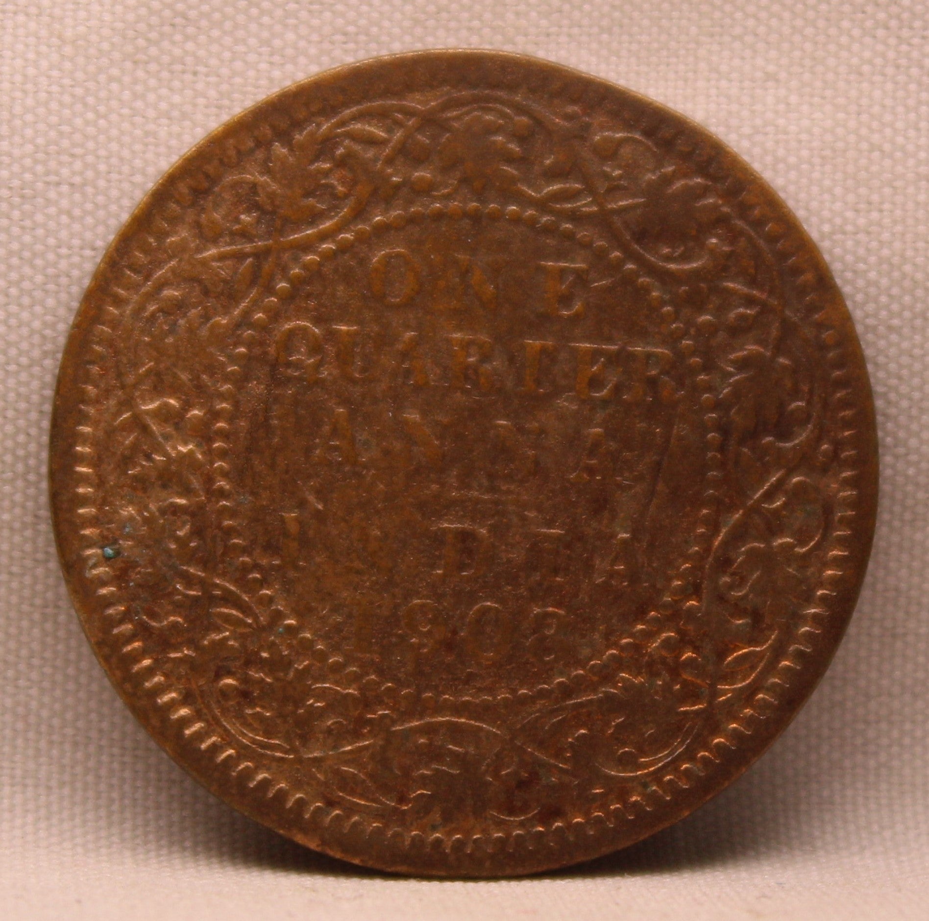 Quarter Anna 1908 Edward VII Bronze Coins