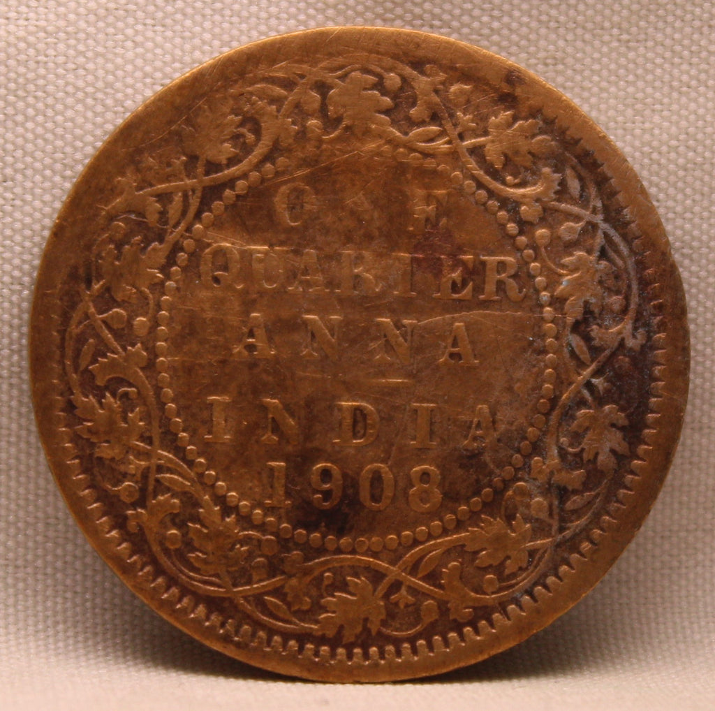 Quarter Anna 1908 Edward VII Bronze Coins