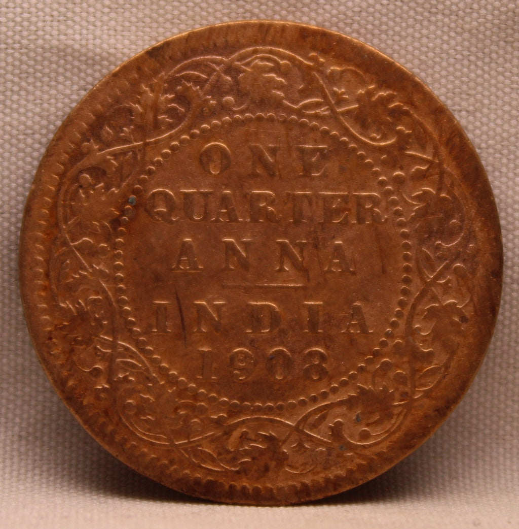 Quarter Anna 1908 Edward VII Bronze Coins
