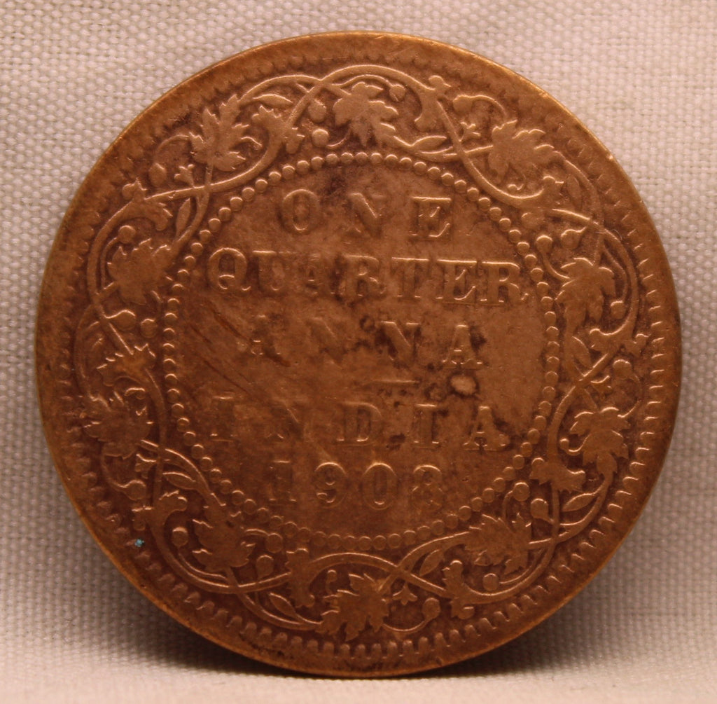 Quarter Anna 1908 Edward VII Bronze Coins