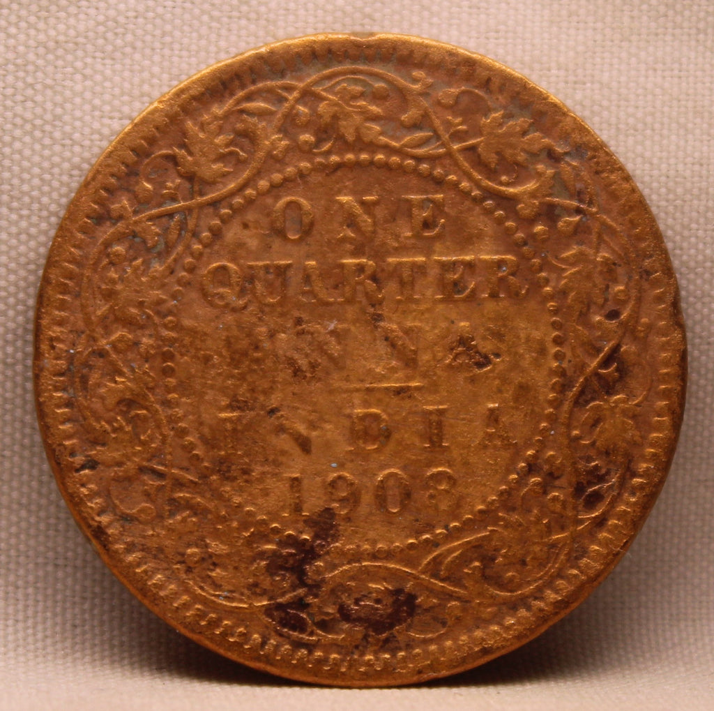 Quarter Anna 1908 Edward VII Bronze Coins