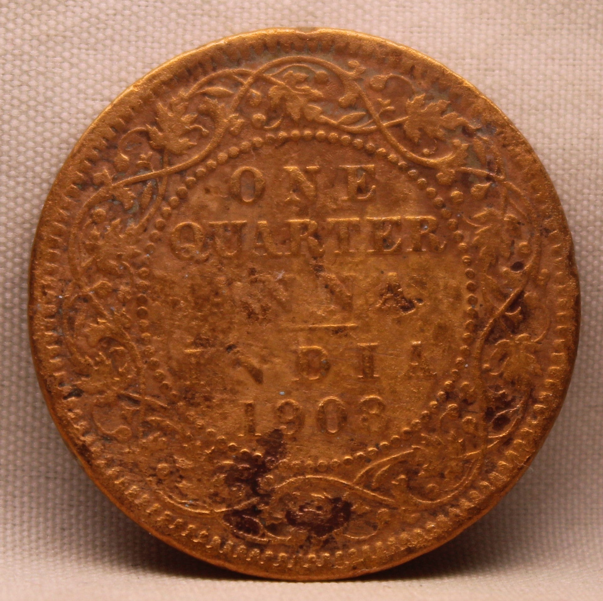 Quarter Anna 1908 Edward VII Bronze Coins