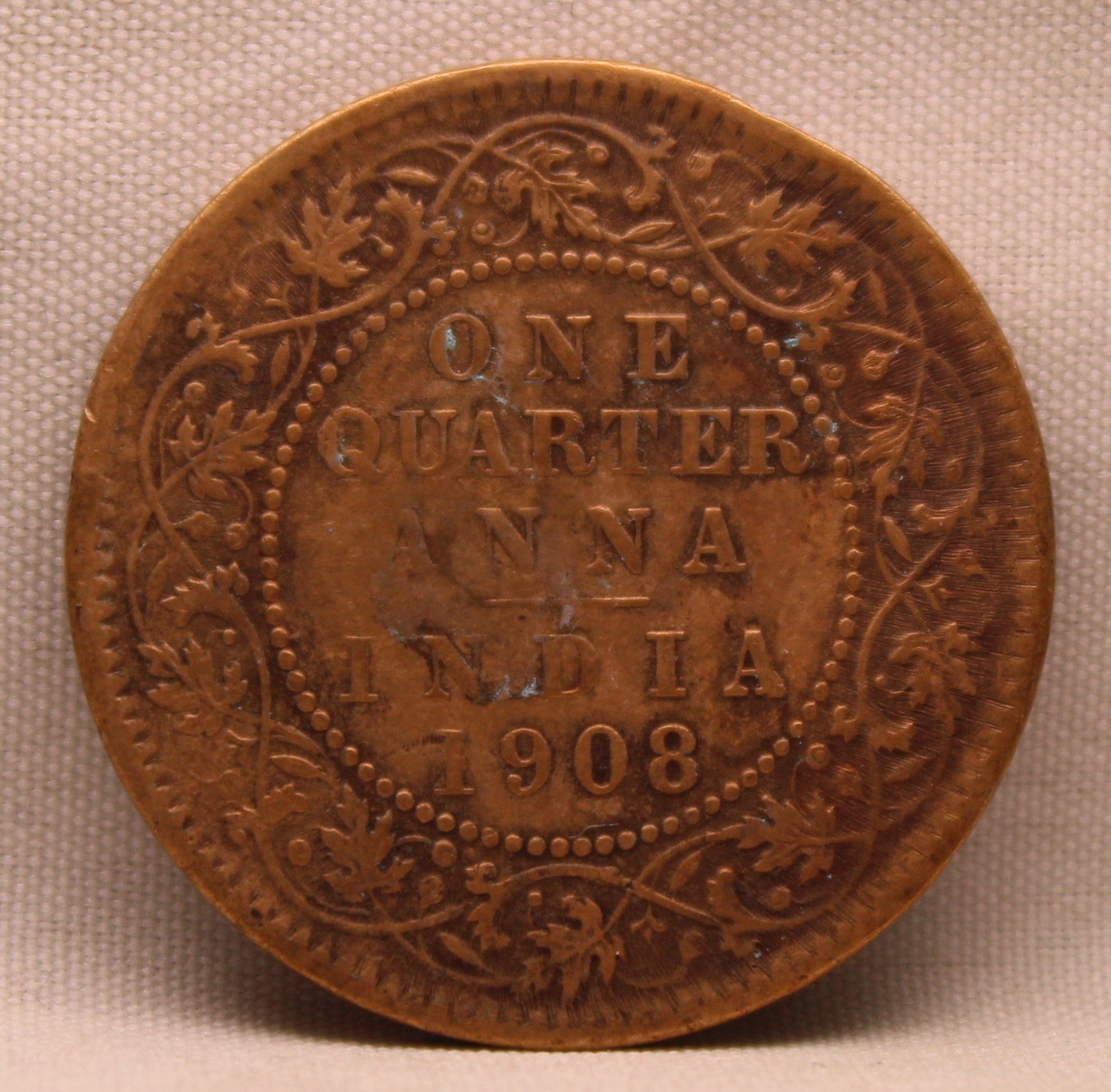 Quarter Anna 1908 Edward VII Bronze Coins