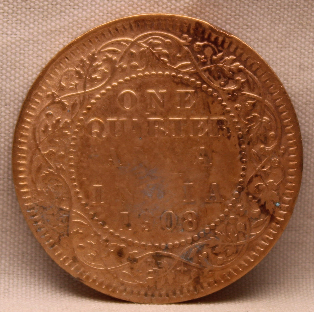 Quarter Anna 1908 Edward VII Bronze Coins