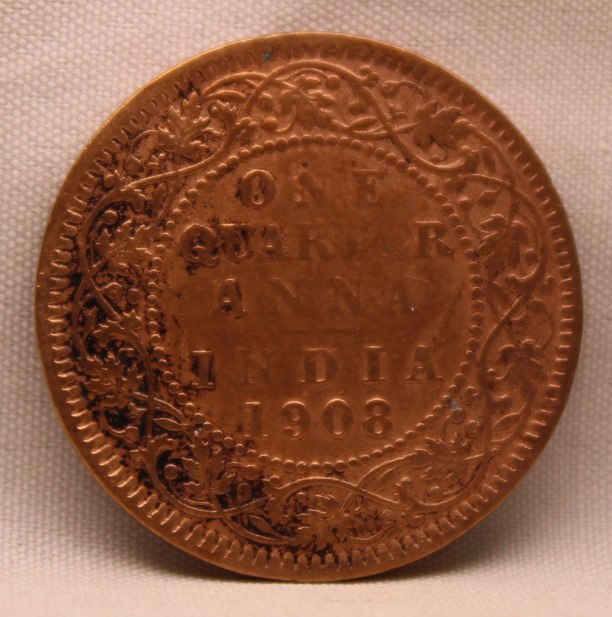 Quarter Anna 1908 Edward VII Bronze Coins