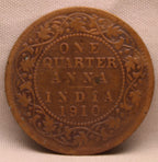 Quarter Anna 1910 Edward VII Bronze Coins