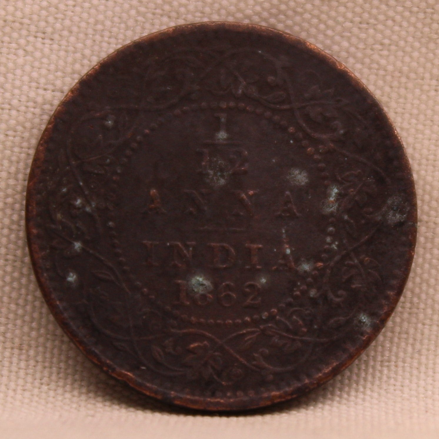 1\12 Anna 1862 Coin of Victoria Queen of Bombay Mint