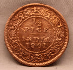 Half Pice Coin 1901 Victoria Queen Copper Coin
