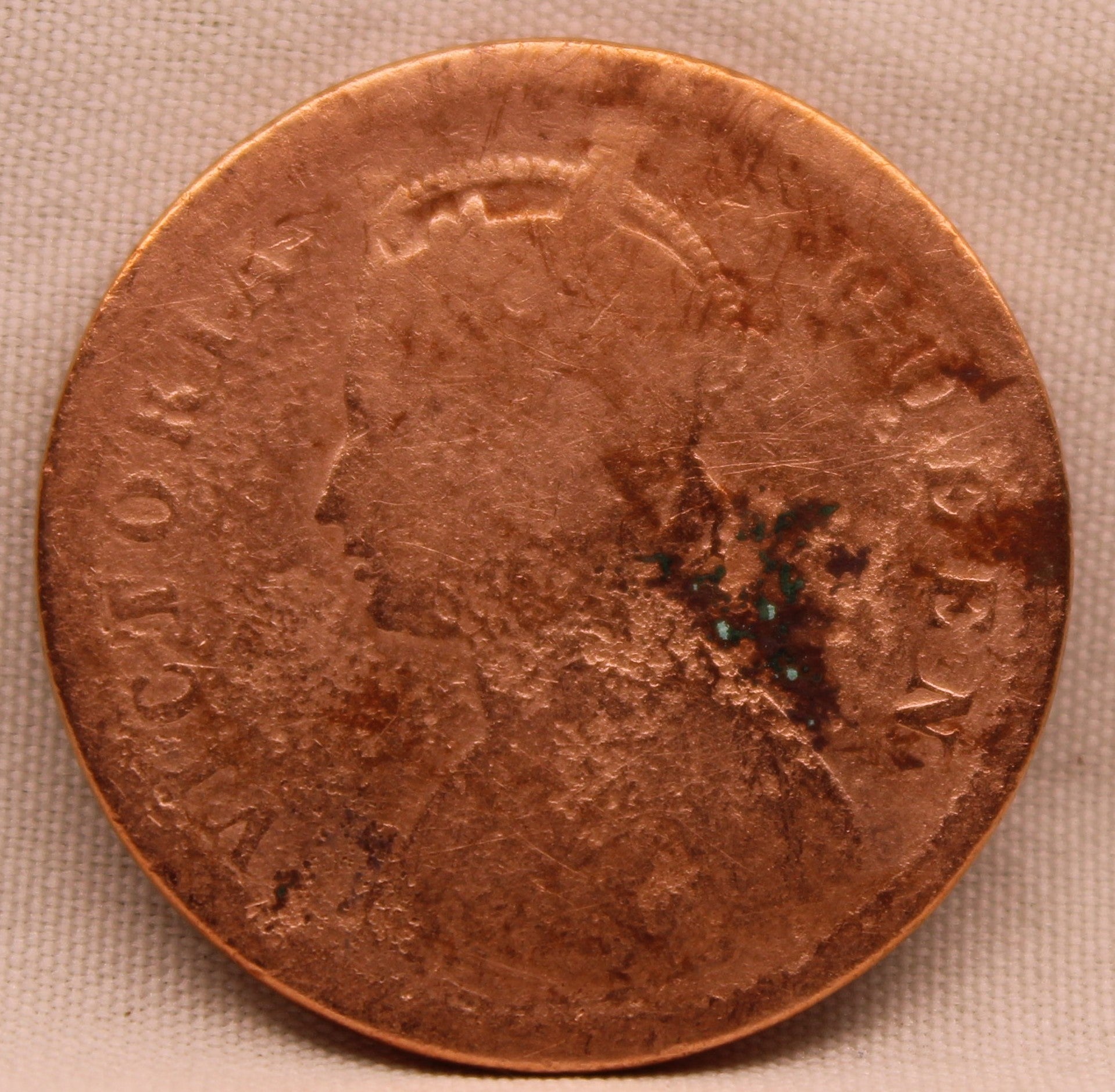 Quarter Anna 1874 Victoria Queen Copper Coin