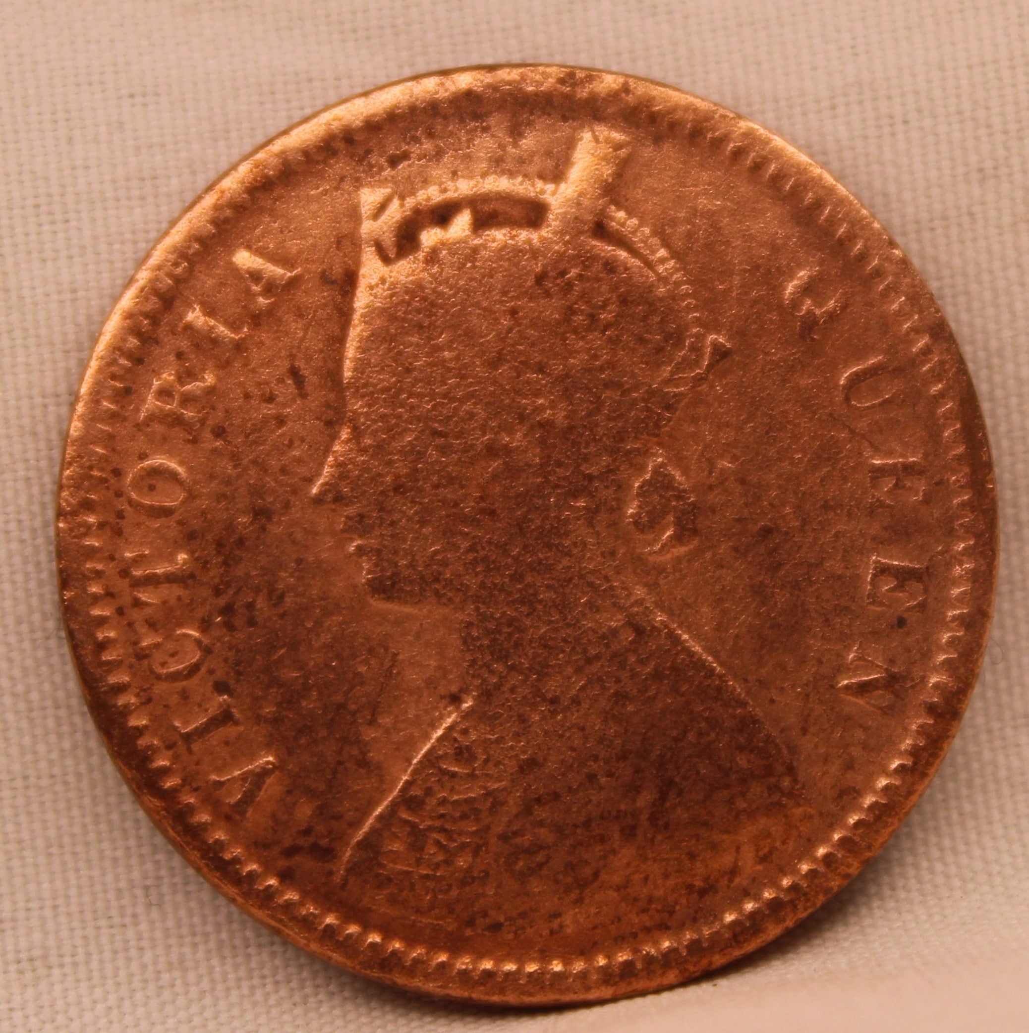 Quarter Anna 1875 Victoria Queen Copper Coin