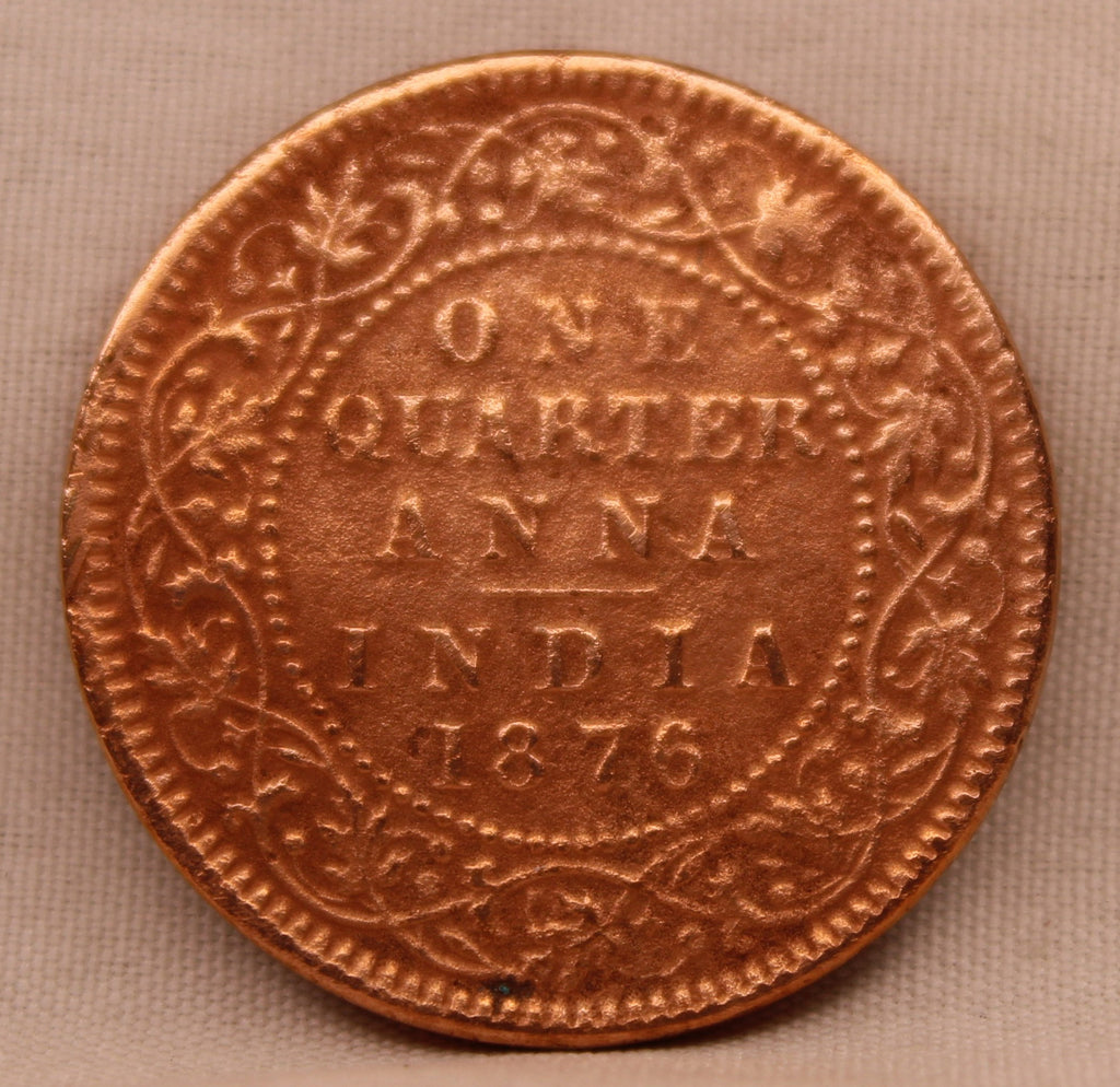 Quarter Anna 1876 Victoria Queen Copper Coin