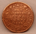 Quarter Anna 1876 Victoria Queen Copper Coin
