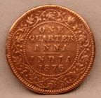 Quarter Anna 1876 Victoria Queen Copper Coin