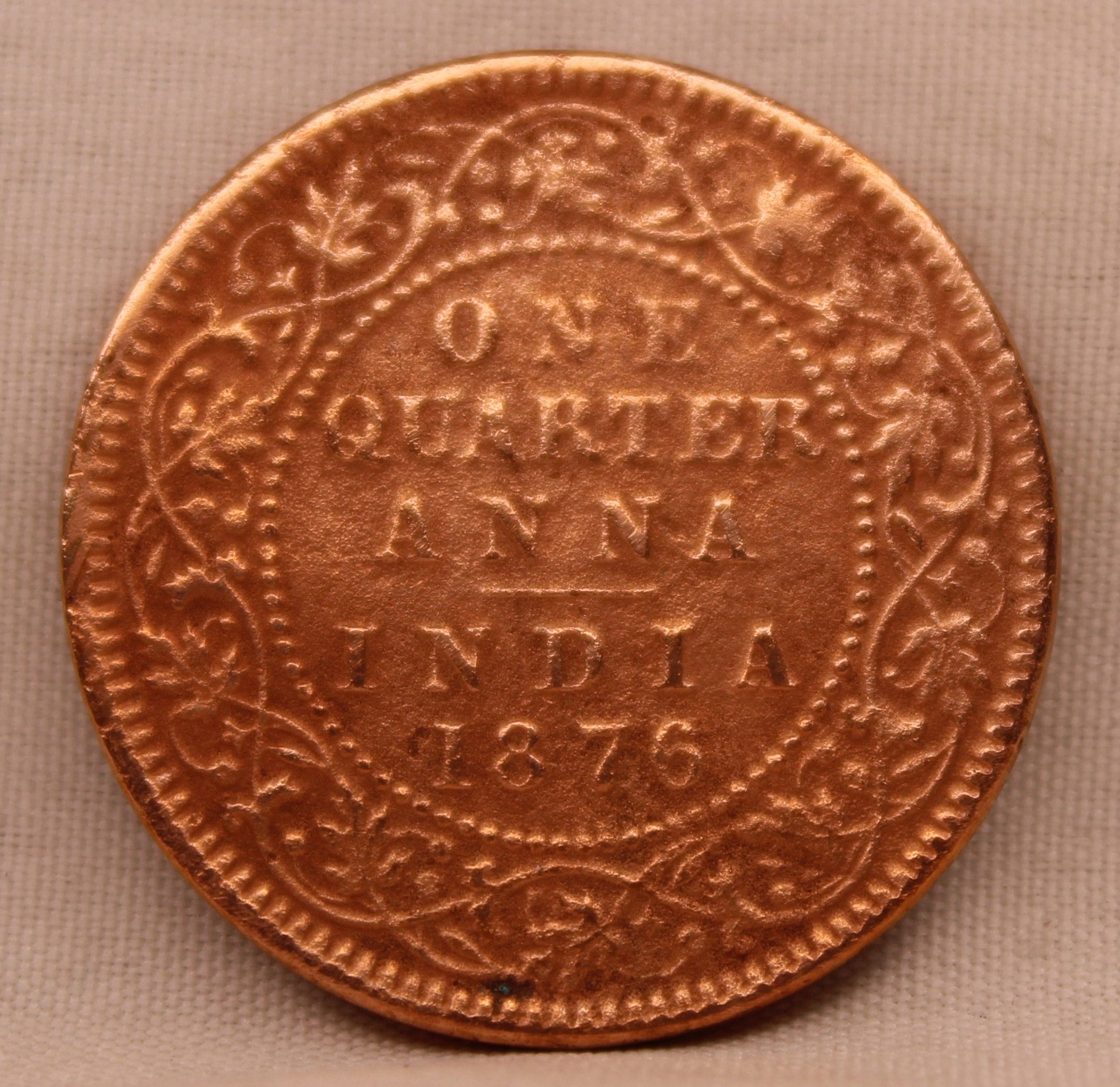 Quarter Anna 1876 Victoria Queen Copper Coin