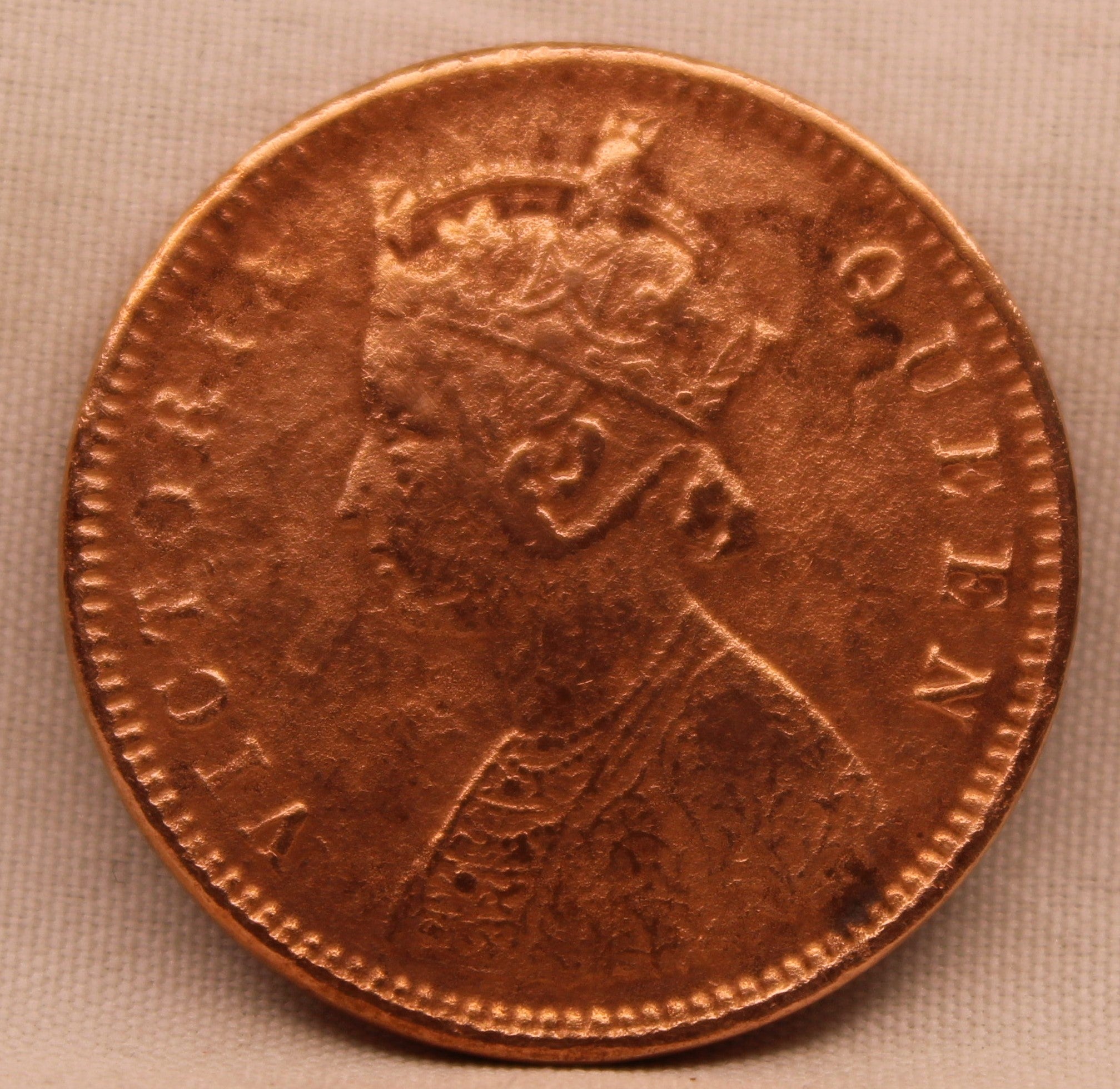Quarter Anna 1876 Victoria Queen Copper Coin