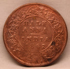 Half Anna  Coin of Victoria Queen of Bombay Mint of 1862 Copper
