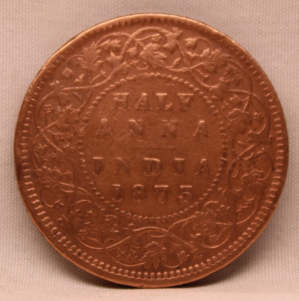 Half Anna  Coin of Victoria Queen of Calcutta Mint of 1875 Copper
