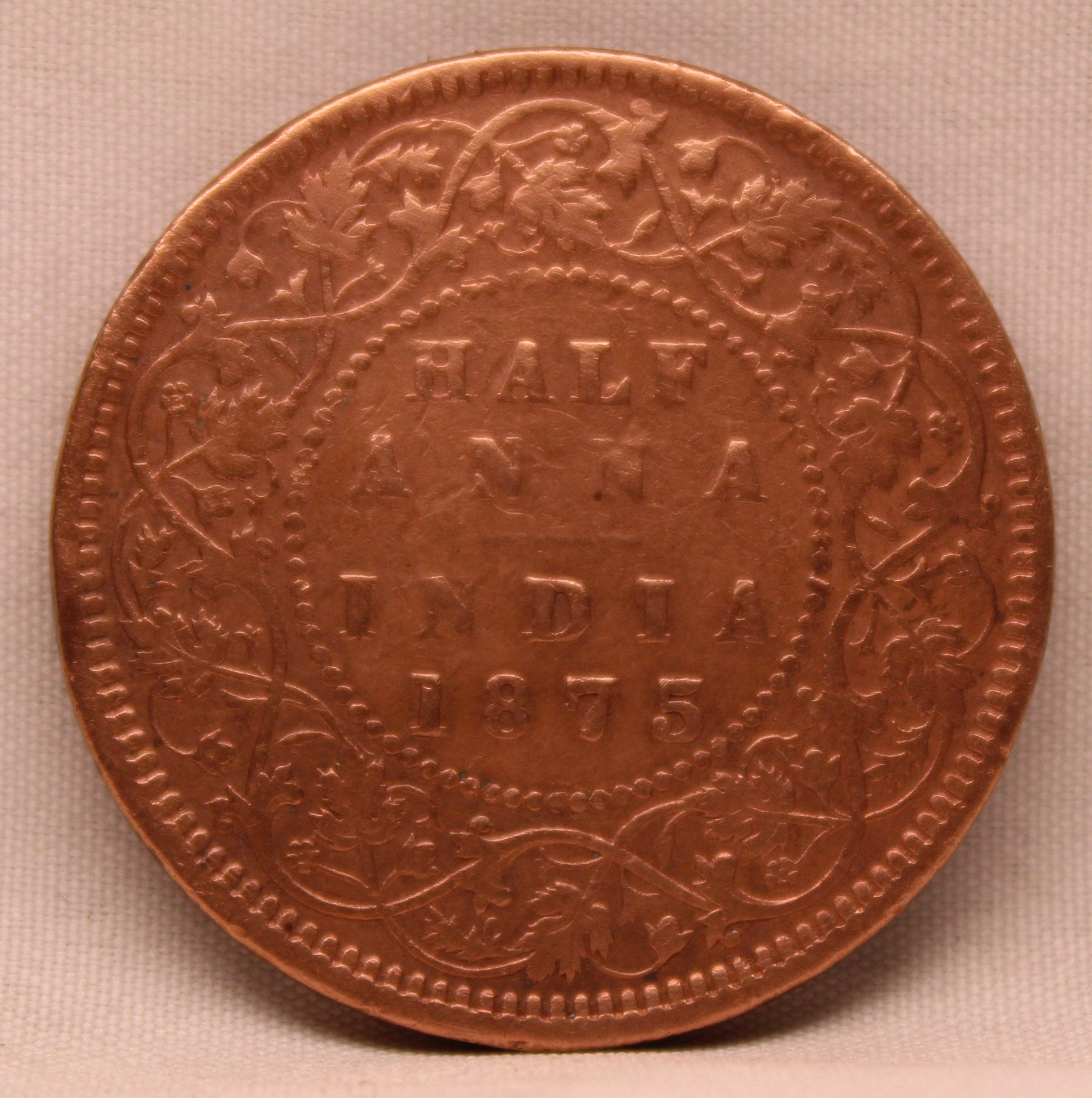 Half Anna  Coin of Victoria Queen of Calcutta Mint of 1875 Copper