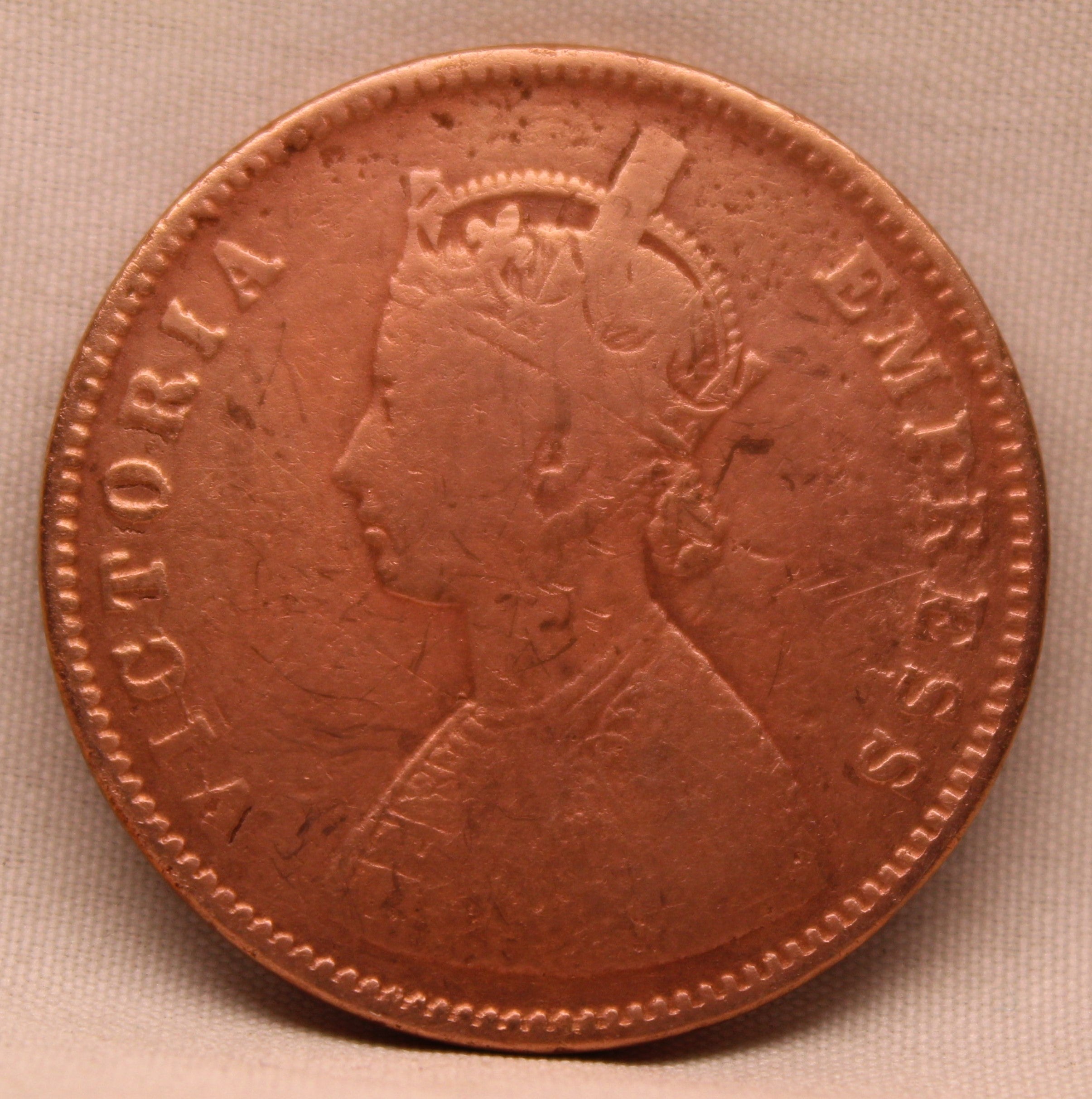 Half Anna  Coin of Victoria Queen of Calcutta Mint of 1877 Copper