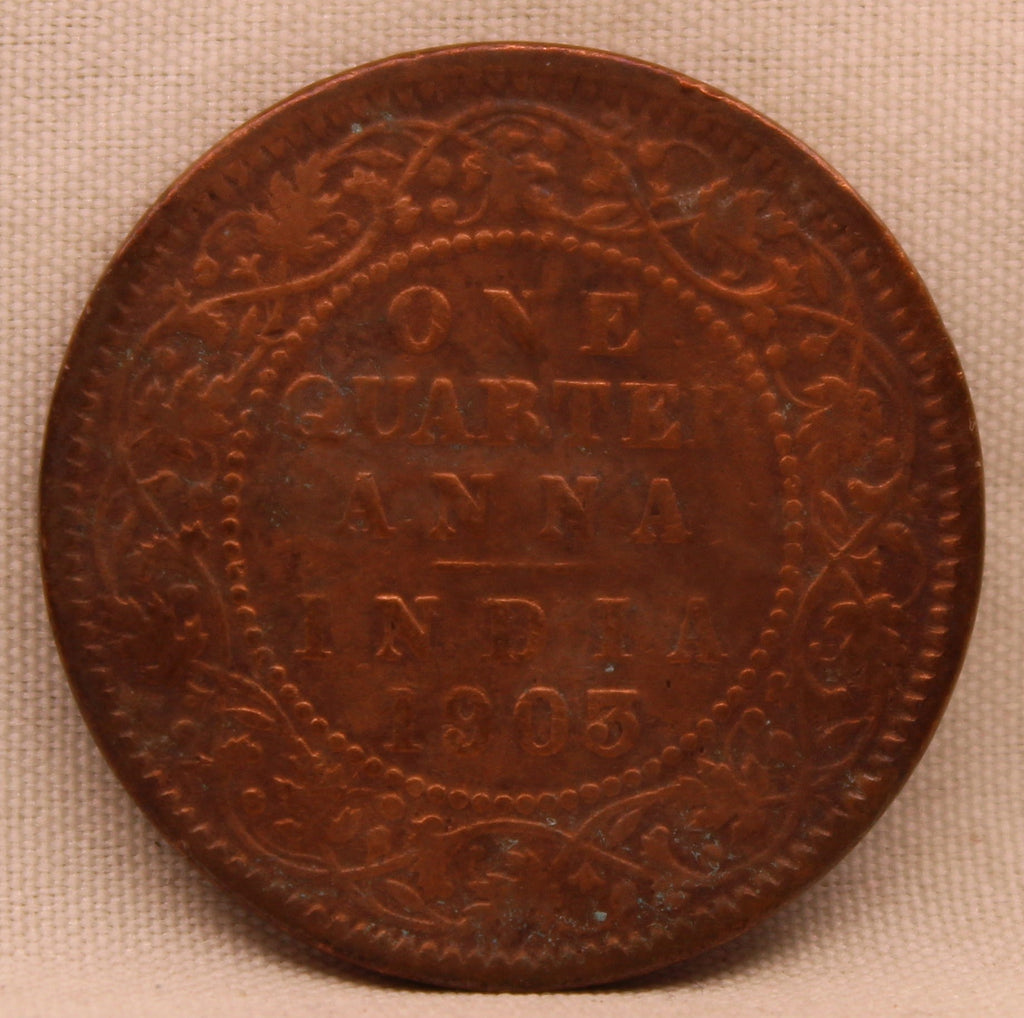 Quarter Anna Coin of King Edward VII of Calcutta Mint of 1903 Copper