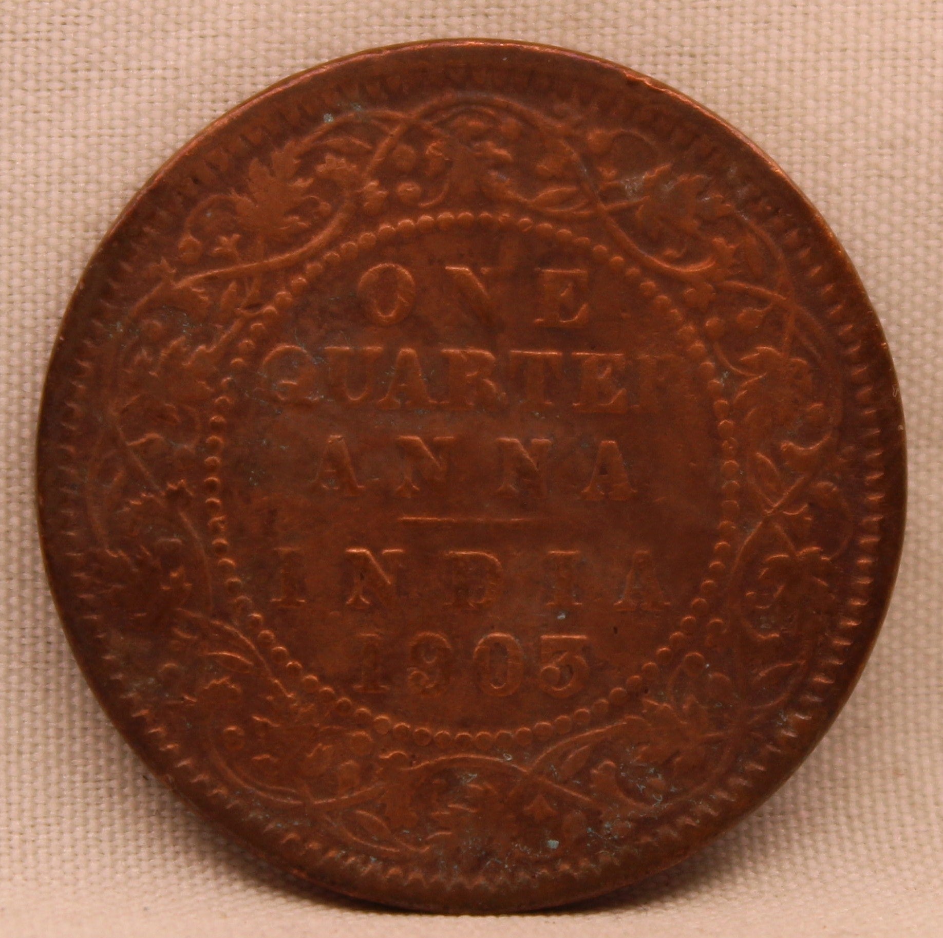 Quarter Anna Coin of King Edward VII of Calcutta Mint of 1903 Copper