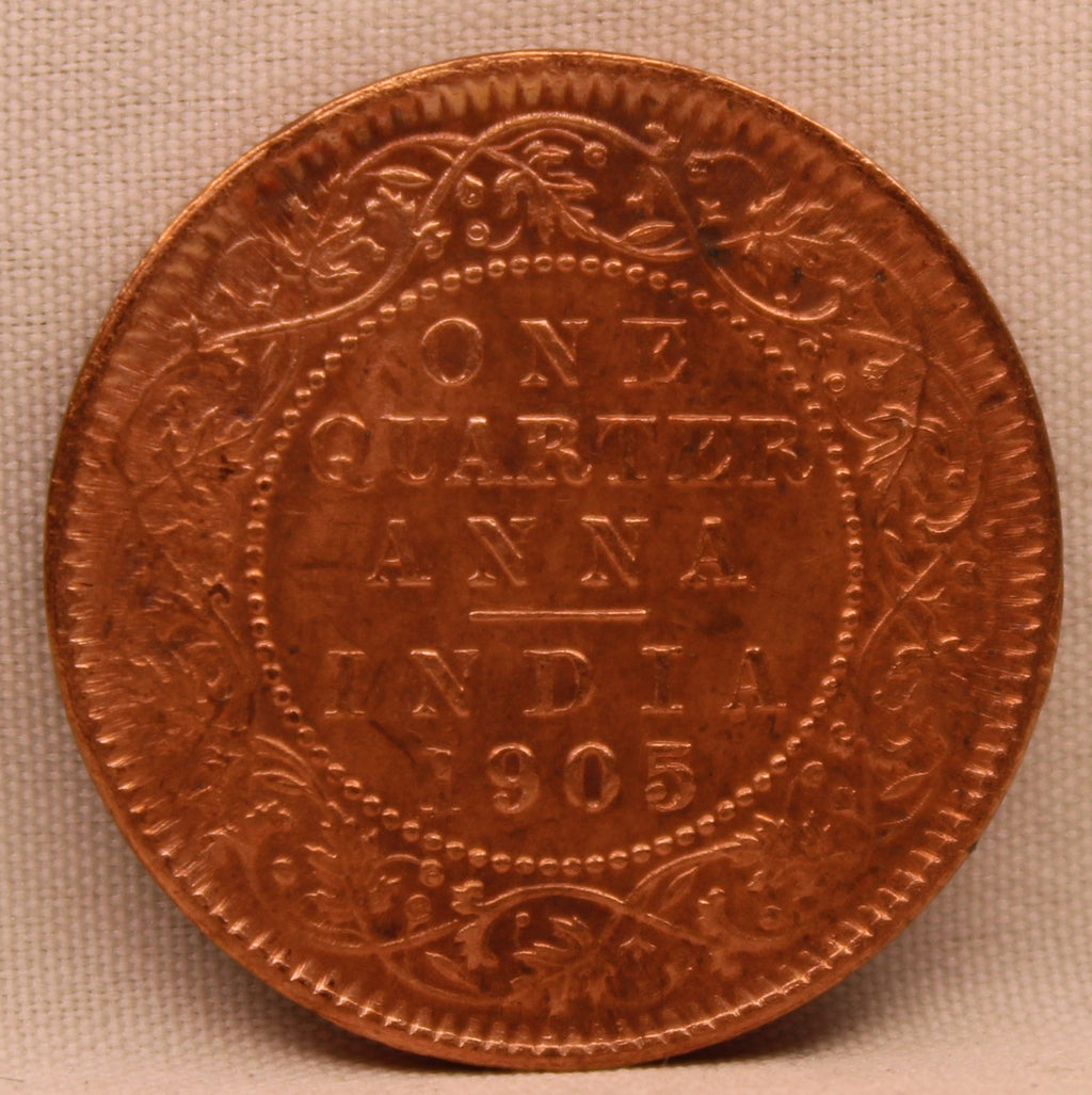 Quarter Anna Coin of King Edward VII of Calcutta Mint of 1905 Copper