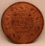 Quarter Anna Coin of King Edward VII of Calcutta Mint of 1906 Copper