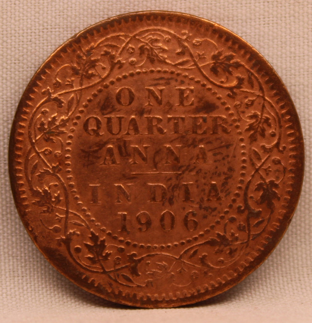 Quarter Anna Coin of King Edward VII of Calcutta Mint of 1906 Copper