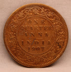 Quarter Anna Coin of King Edward VII of Calcutta Mint of 1907 Copper