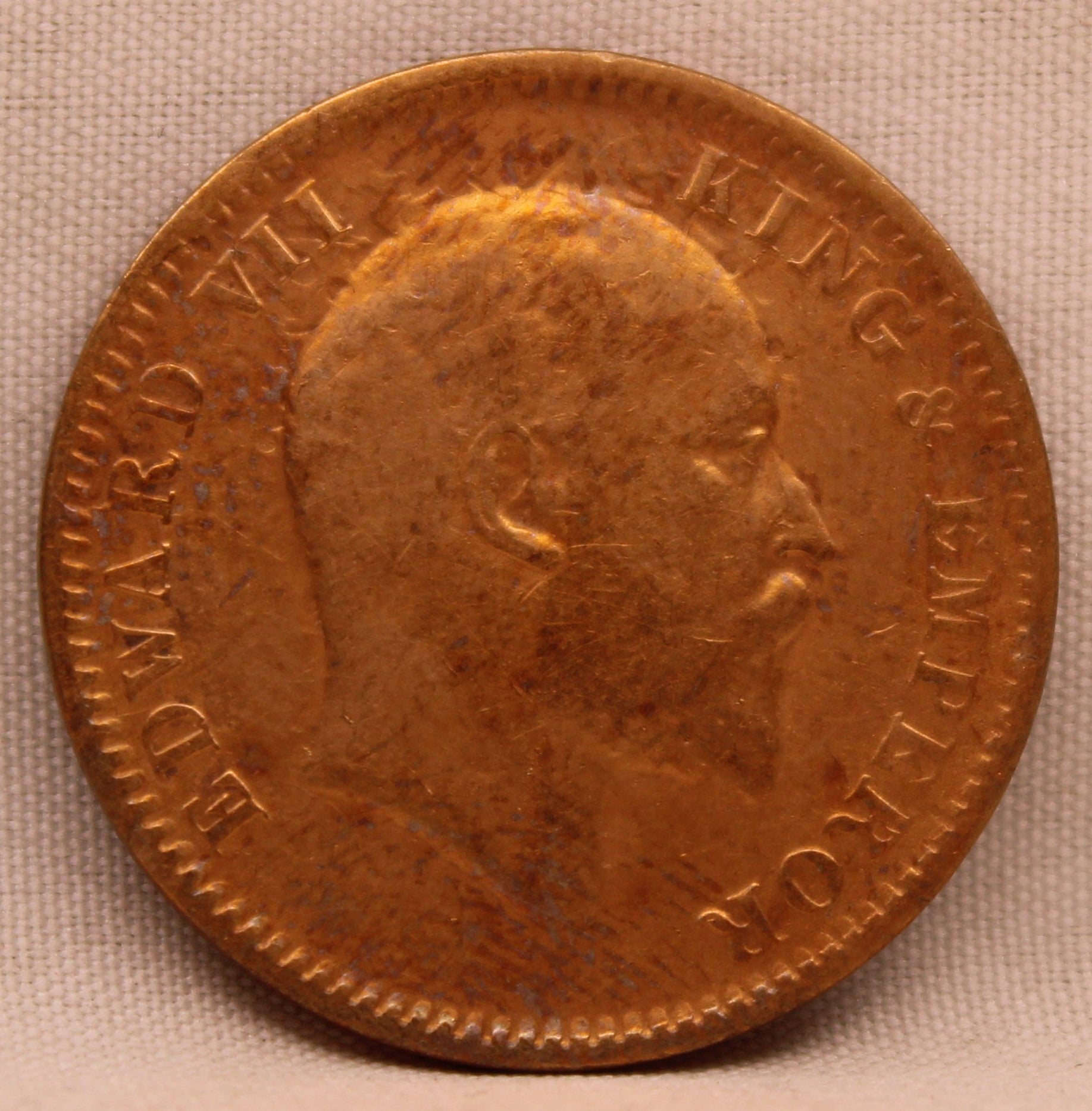 Quarter Anna Coin of King Edward VII of Calcutta Mint of 1907 Copper