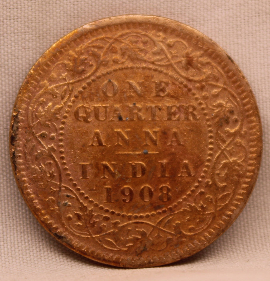 Quarter Anna Coin of King Edward VII of Calcutta Mint of 1908 Copper