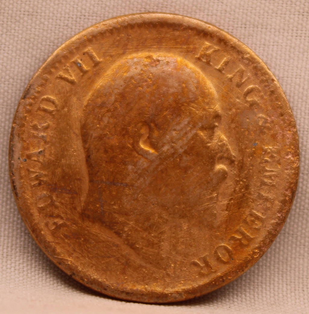 Quarter Anna Coin of King Edward VII of Calcutta Mint of 1908 Copper
