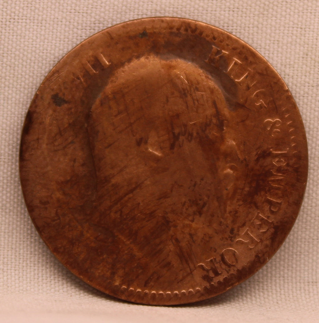 Quarter Anna Coin of King Edward VII of Calcutta Mint of 1909 Copper