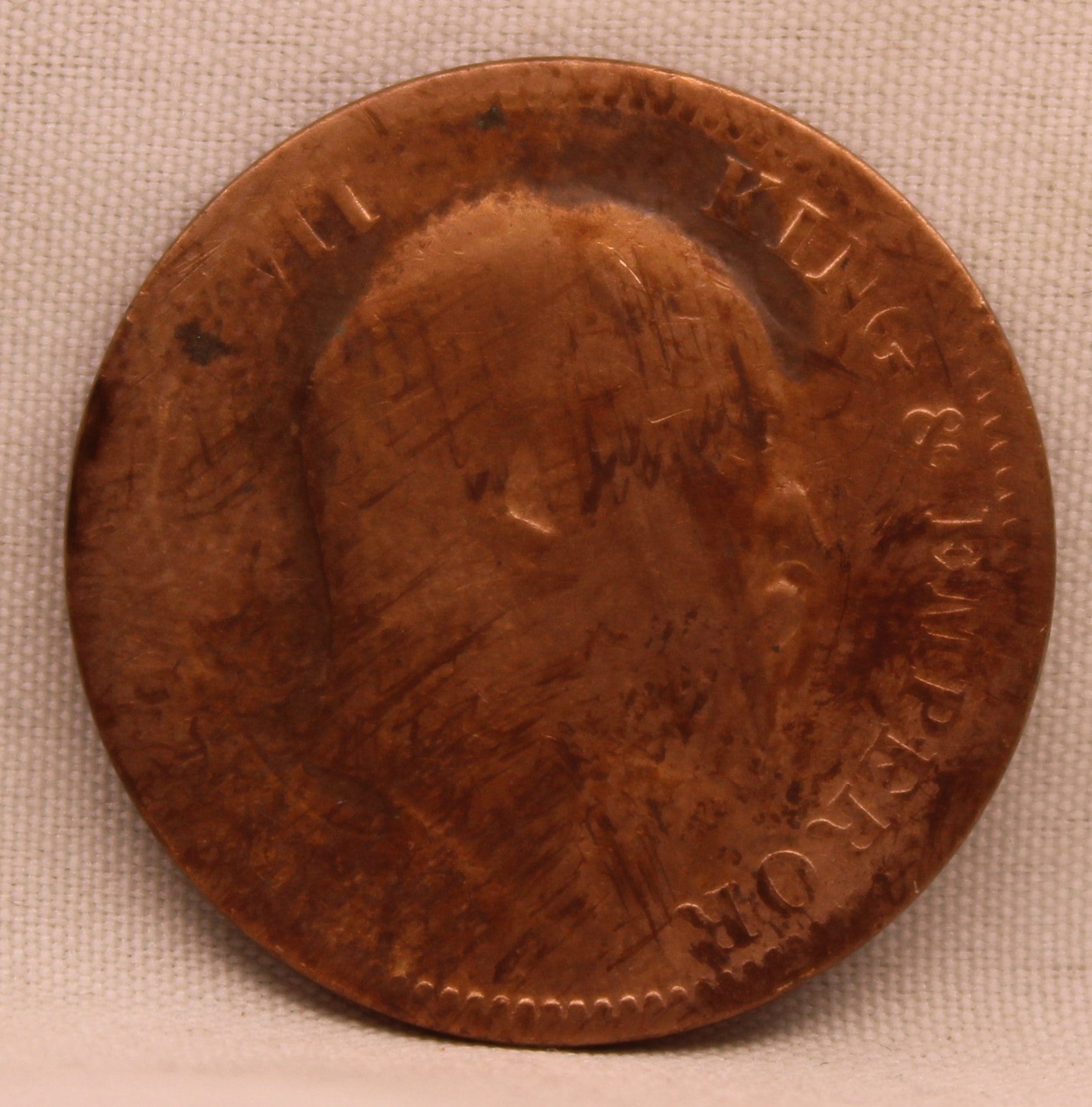 Quarter Anna Coin of King Edward VII of Calcutta Mint of 1909 Copper