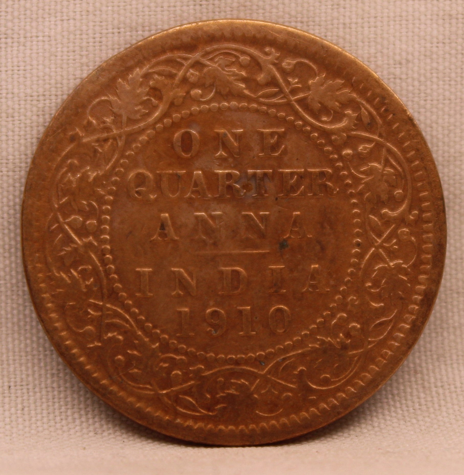 Quarter Anna Coin of King Edward VII of Calcutta Mint of 1910 Copper