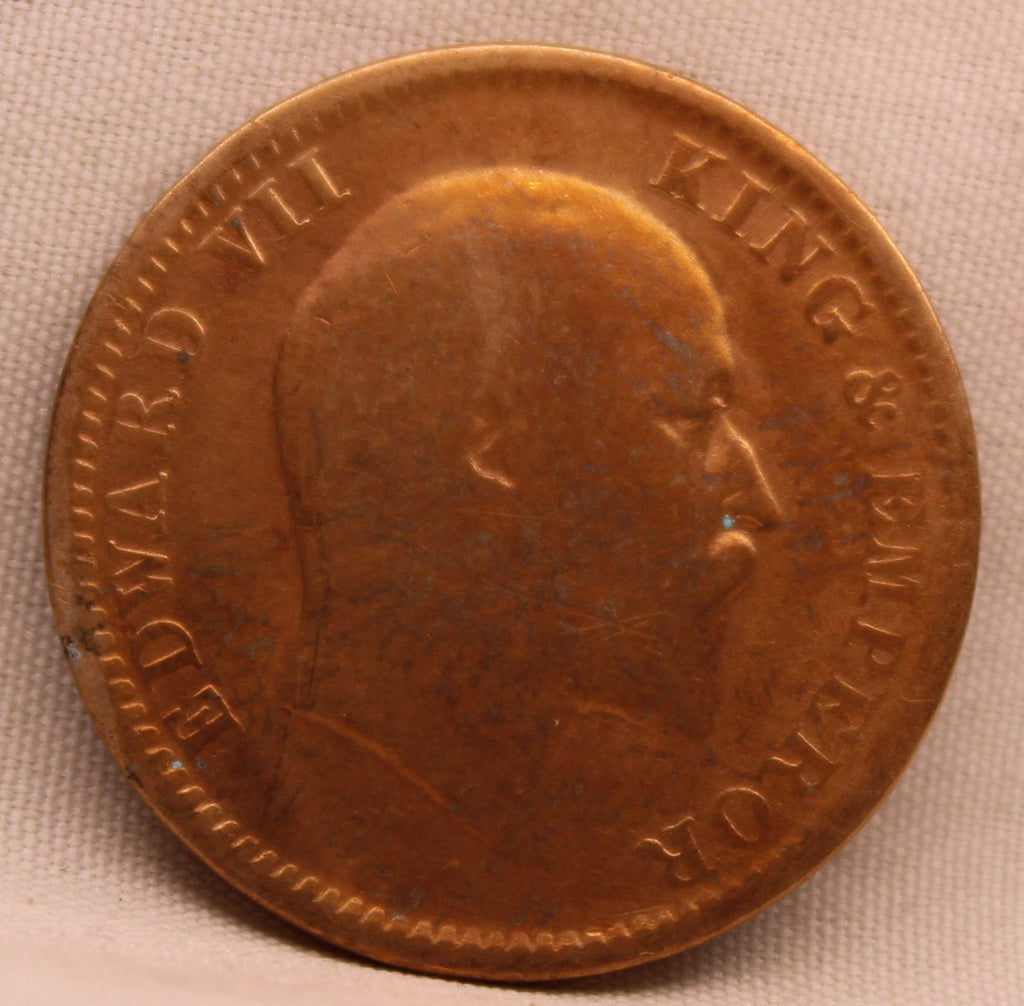 Quarter Anna Coin of King Edward VII of Calcutta Mint of 1910 Copper