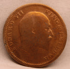 Quarter Anna Coin of King Edward VII of Calcutta Mint of 1910 Copper