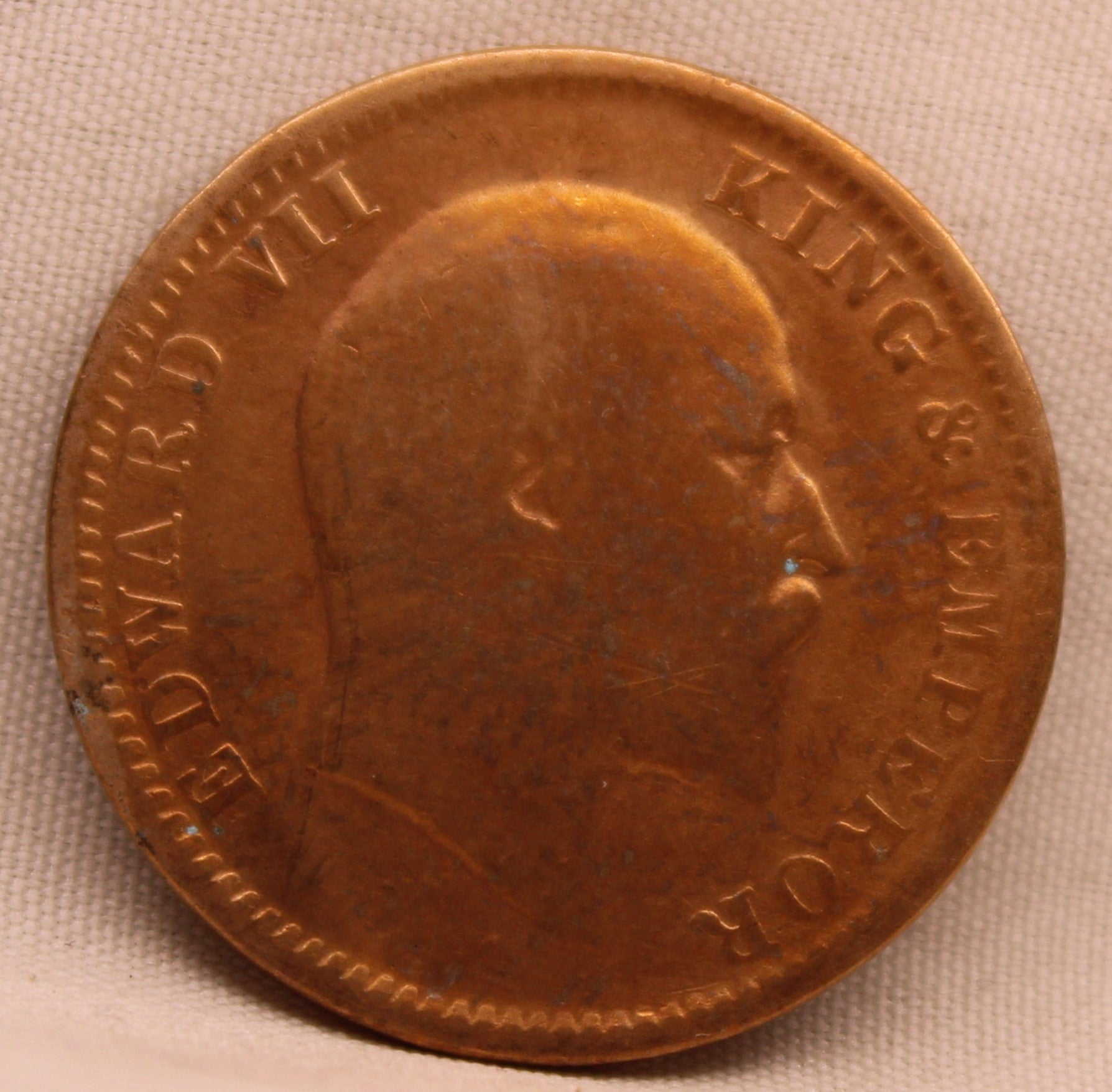 Quarter Anna Coin of King Edward VII of Calcutta Mint of 1910 Copper