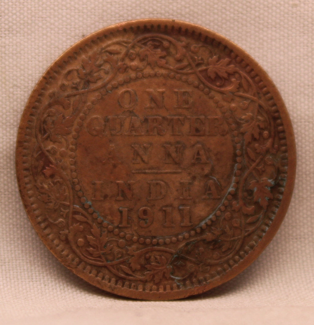 Quarter Anna Coin of King George V of Calcutta Mint of 1911 Bronze