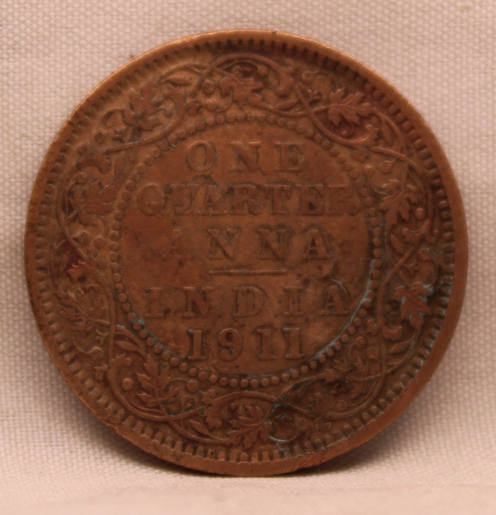 Quarter Anna Coin of King George V of Calcutta Mint of 1911 Bronze