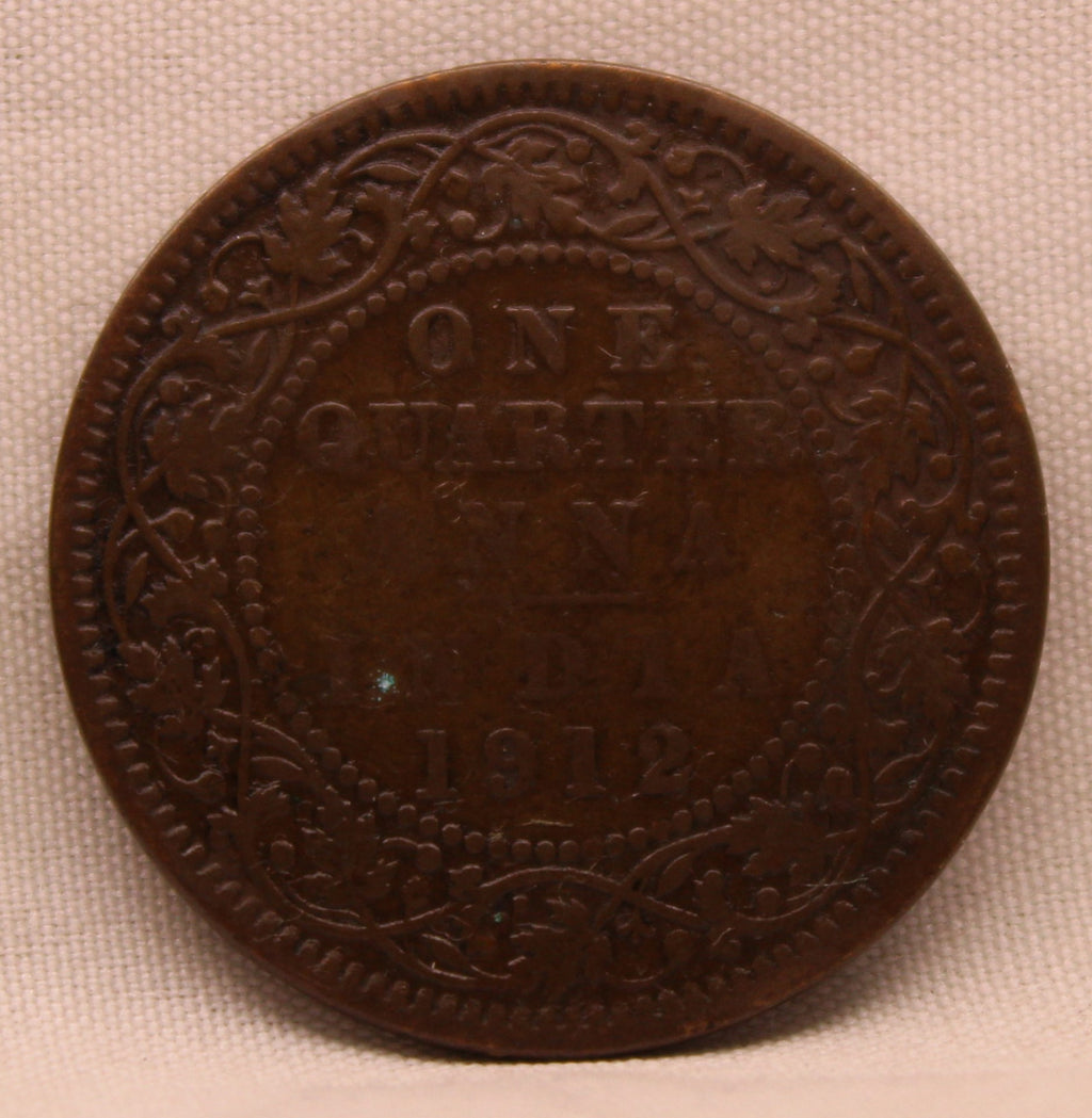 Quarter Anna Coin of King George V of Calcutta Mint of 1912 Bronze