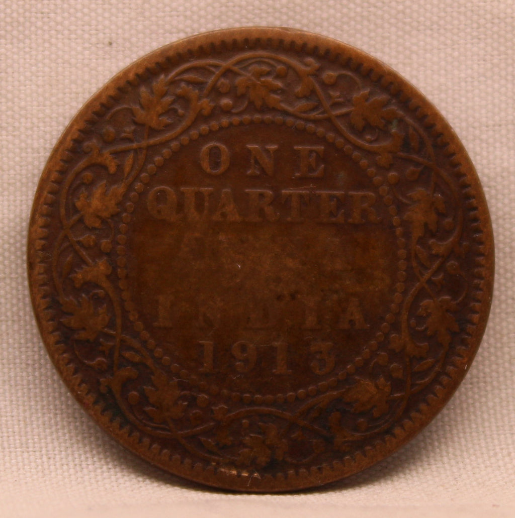 Quarter Anna Coin of King George V of Calcutta Mint of 1913 Bronze