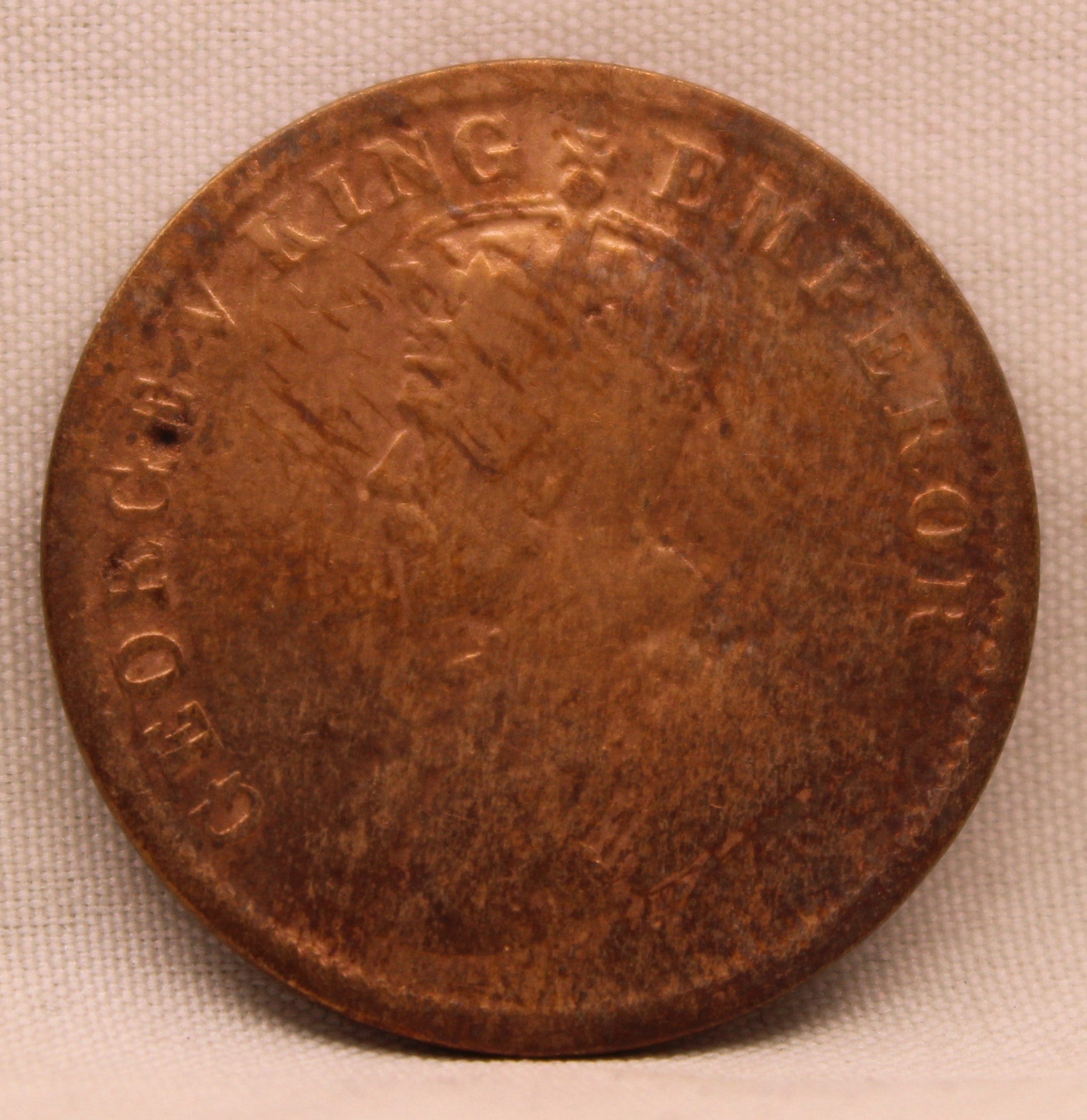 Quarter Anna Coin of King George V of Calcutta Mint of 1914 Bronze