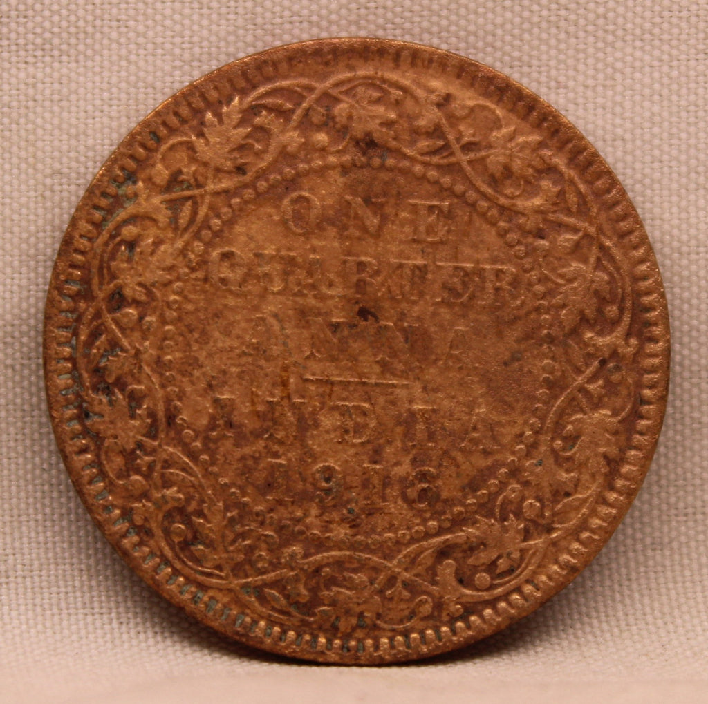 Quarter Anna Coin of King George V of Calcutta Mint of 1916 Bronze