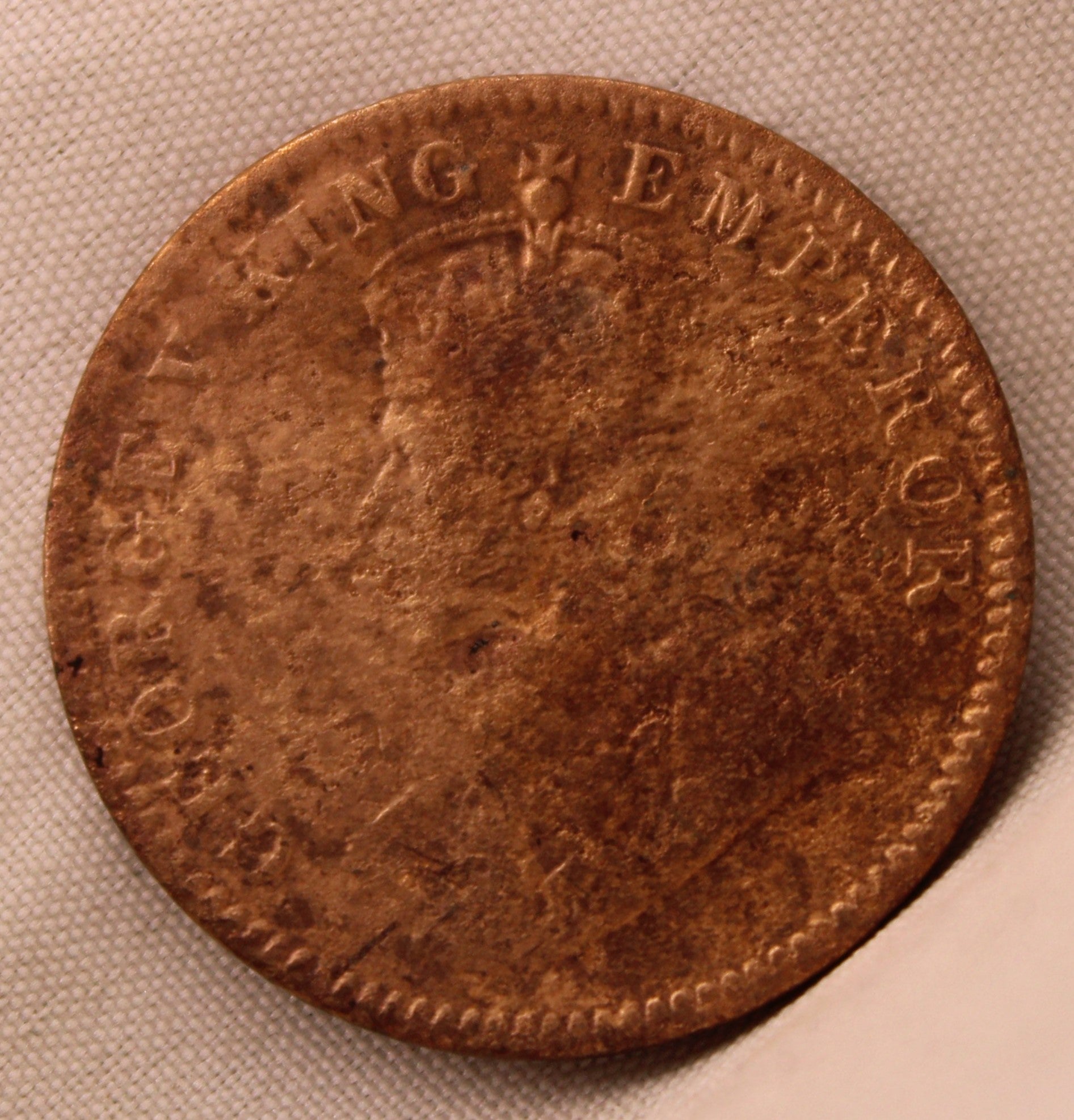 Quarter Anna Coin of King George V of Calcutta Mint of 1916 Bronze