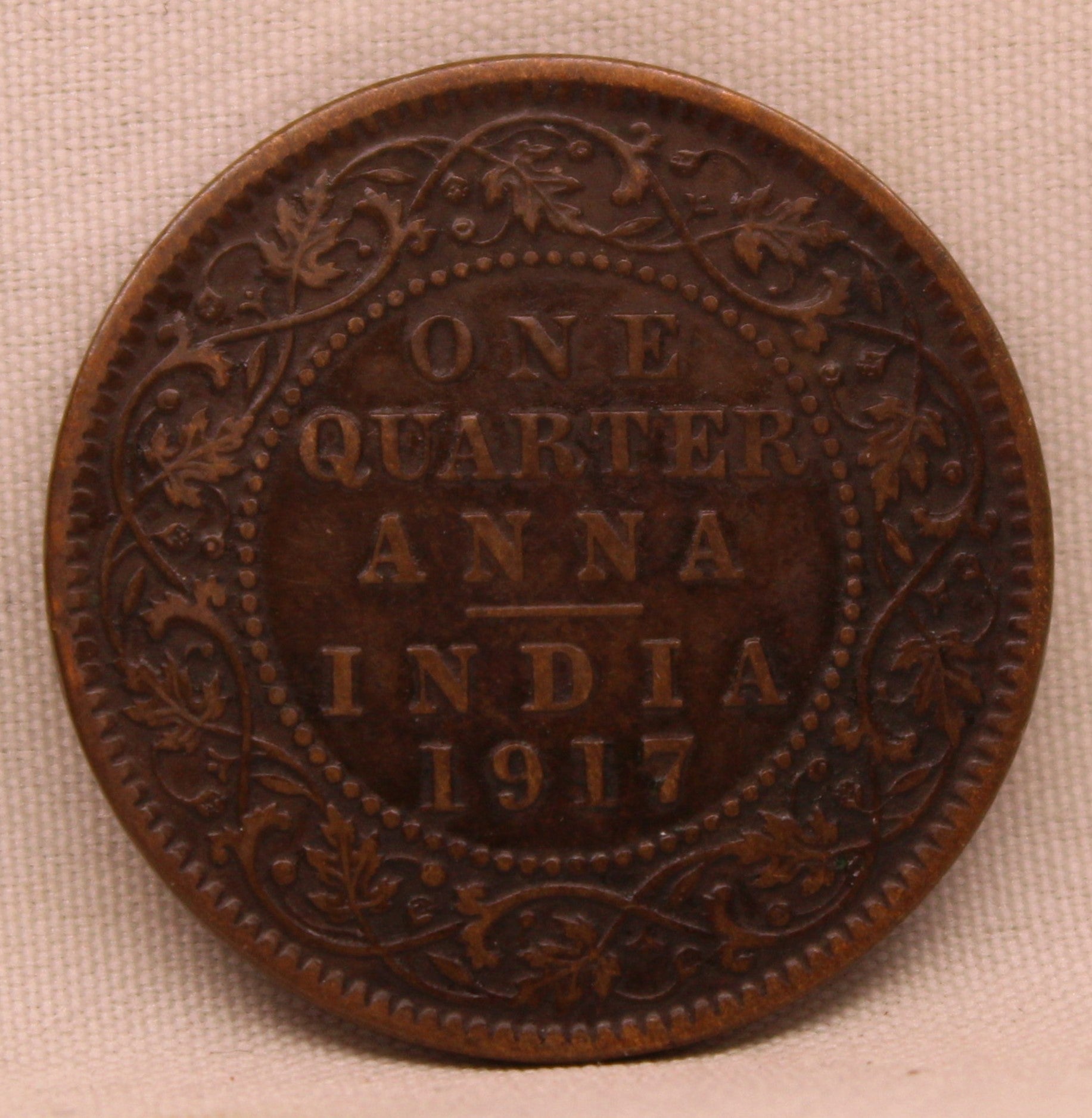 Quarter Anna Coin of King George V of Calcutta Mint of 1917 Bronze