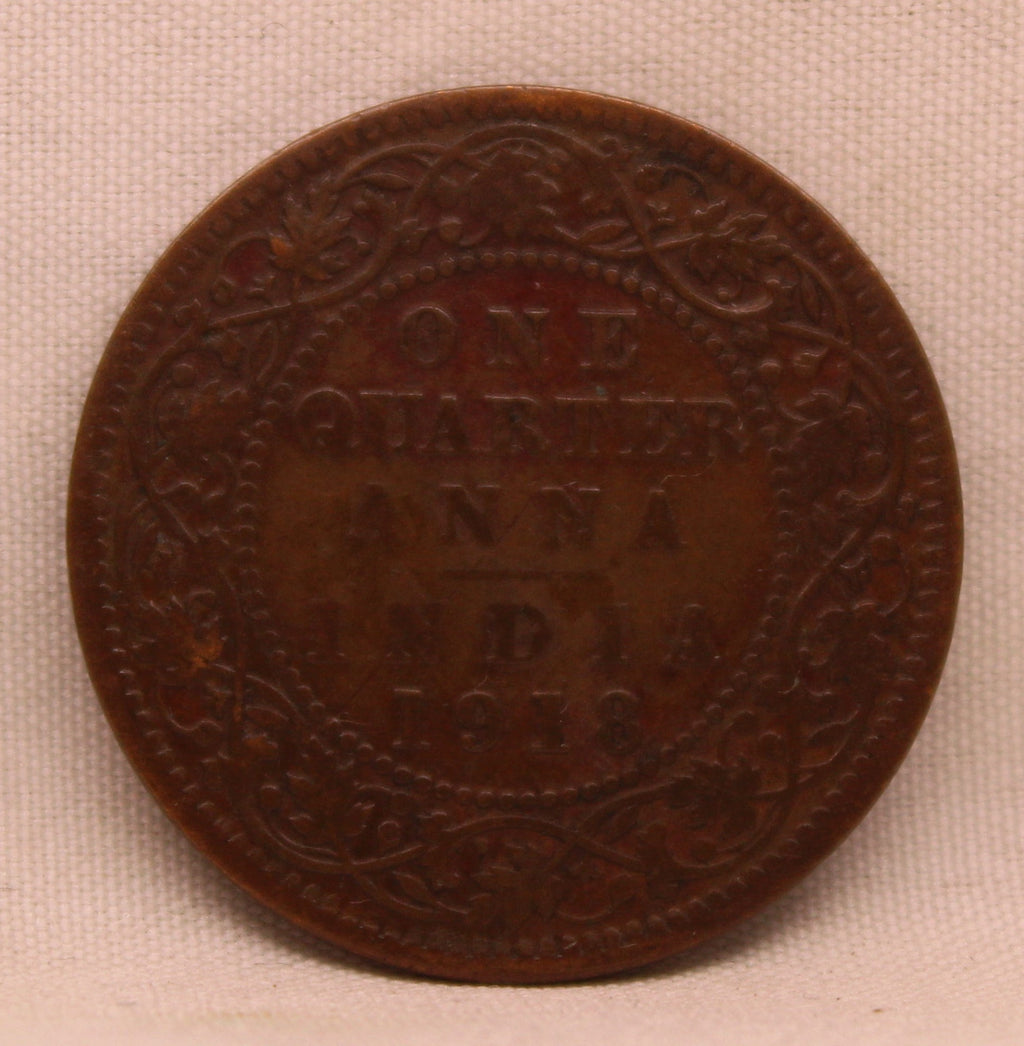 Quarter Anna Coin of King George V of Calcutta Mint of 1918 Bronze